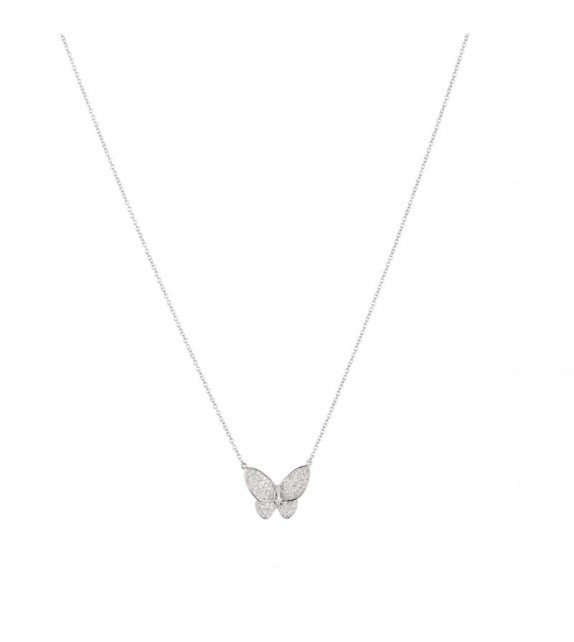 Collier My beautiful butterfly Or Blanc et Diamant 0,39ct Topaze blanche 0,8ct
