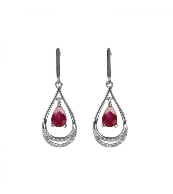 Boucles doreilles Gold and Red Or Blanc et Diamant 0,14ct Rubis 1ct