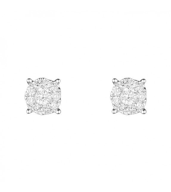 Boucles doreilles Belles puces Or Blanc et Diamant 0,52ct