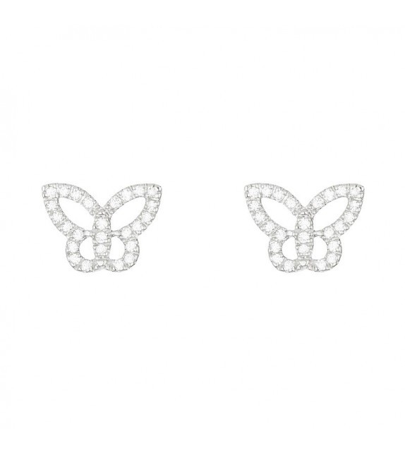 Boucles doreilles Papillons Ajourés Or Blanc et Diamant 0,15ct