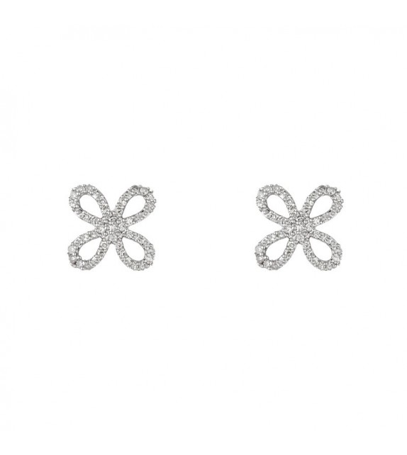 Boucles doreilles Pétales de Fleurs Or Blanc et Diamant 0,15ct