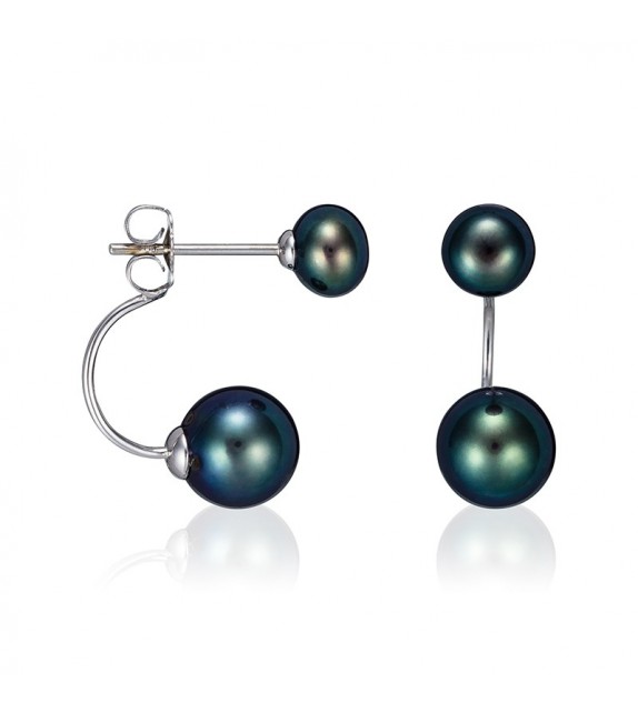 Boucles doreilles Balancier de perles noires Or Blanc et Diamant ct Perle