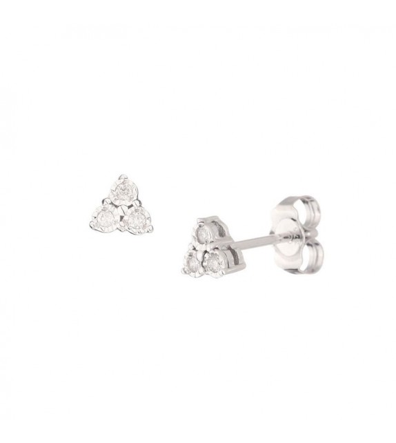 Boucles doreilles Fleur de diamants Or Blanc et Diamant 0,07ct