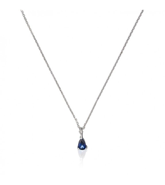 Pendentif Sapphire drop Or Blanc et Diamant 0,01ct Saphir 0,19ct