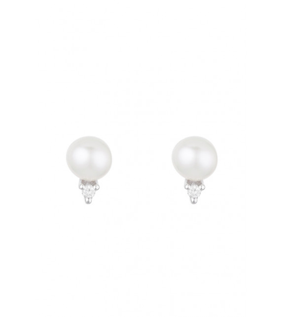 Boucles doreilles Perles Trio Brillant Or Blanc et Diamant 0,02ct Perle